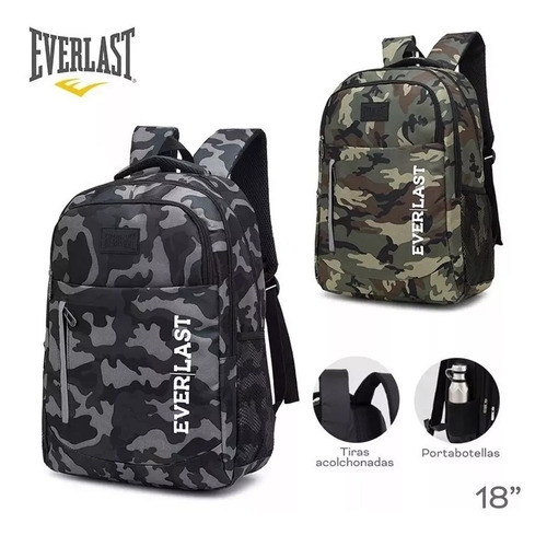 Imagen 5 de 10 de Mochila Everlast Camu - Negra - Verde 21274