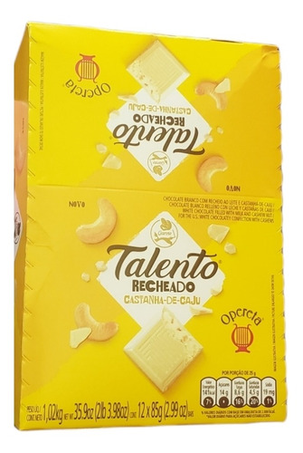 Chocolate Talento Recheado Castanha-de-caju- Caixa C/12x85g.