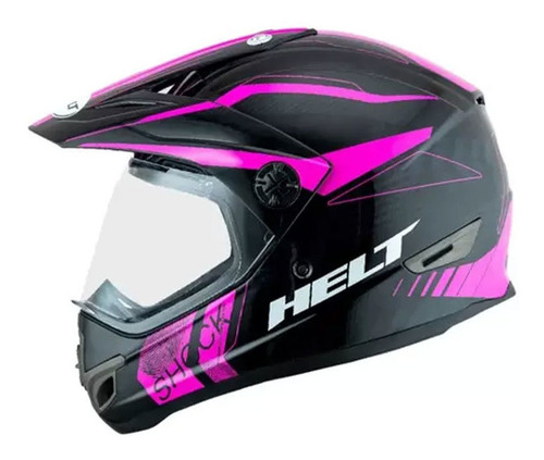 Imagem 1 de 4 de Capacete Helt Cross Vision Shock Preto/rosa