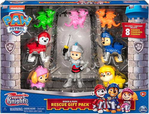 Paw Patrol Figura Ryder Set 8 Cachorros Rescue Knights Pack