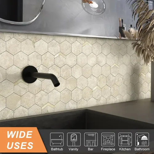Pack De 5 Pegatinas De Azulejos Hexagonales Autoadhesivas - Impermeables, Fáciles De Limpiar, Color Dorado, Para Paredes De Cocina O Baño