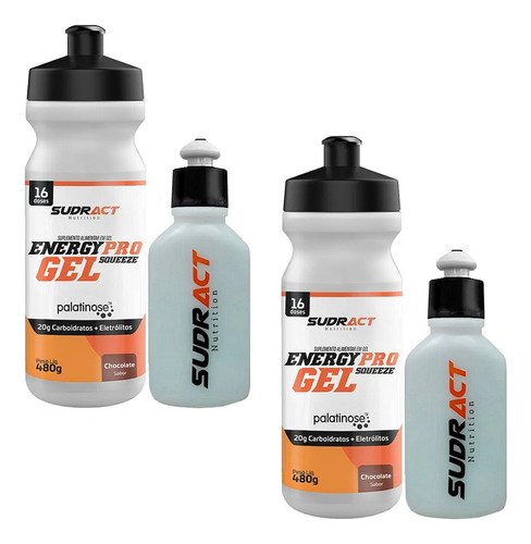 Kit 2x Energy Pro Gel Squeeze 480g + 2 Squeeze 100ml Sudract Sabor Sortidos