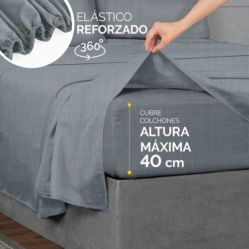 Oh! Sheets Juego De Sabanas Cationico 7 Piezas Matrimonial Gris Oscuro