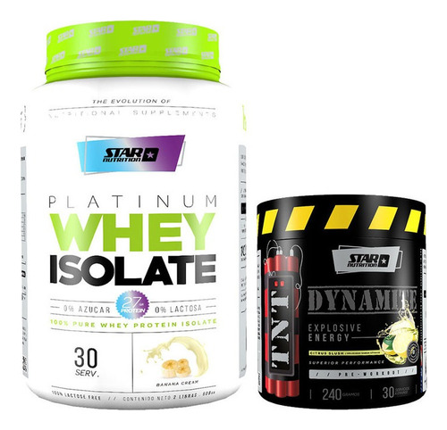 Proteina Whey Isolate 2lb Star Nutrition + Tnt 240g Pre Work Sabor Banana + Citrus Slush