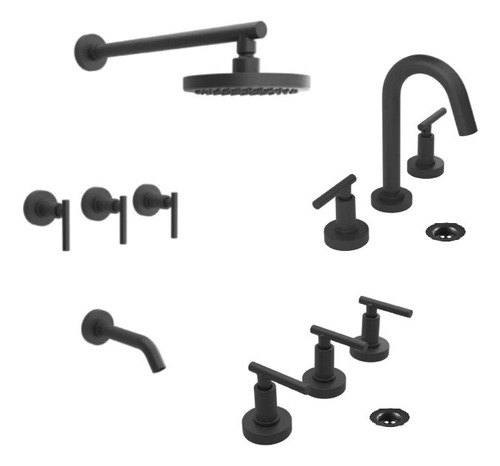 Juego Grifería Thunder Ducha Lavatorio Bidet Black Estalgrif