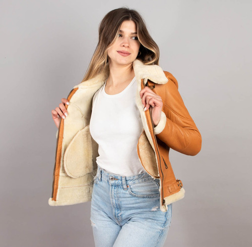 Campera Napalán De Mujer Cuero Y Lana De Oveja Legítimo Rg