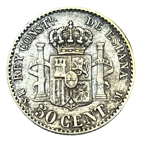 Moneda España 50 Céntimos Año 1880 Ms M Km 685 Plata 0.835 