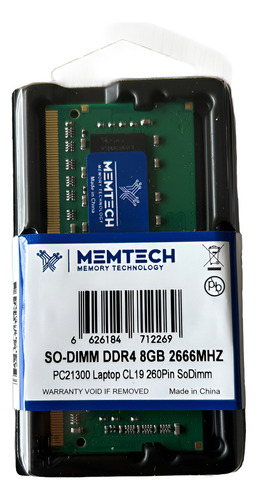 Memtech memória ram 8gb ddr4 2666mhz p notebook