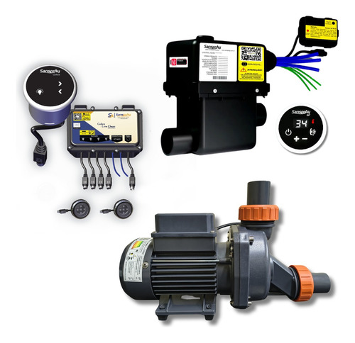 Kit Aquecedor 8000/220 + Motobomba 1/2cv 220v + Cromo 2 Led