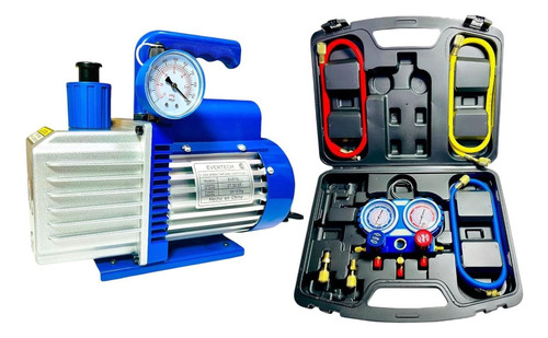 Manifold R410 R22 R134 Y Bomba De Vacio 70 Litros 2etapas