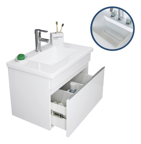 Vanitory Colgante Bernova1 60 (63cm) Blanco Laqueado Brillante Con Cajón