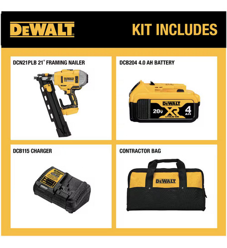 Dewalt - Max Xr Enmarcher Clavador Sin Litio Cable With Motor Sin Escobillas, 2 Velocidades, 21° Y Plastic Cintilla, With 4.0Ah Battery and Charger