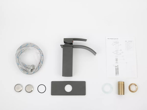 Grifo Mezclador Para Lavabo De Baño De Acero Inoxidable Acabado Mate Color Gris