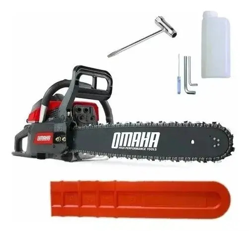 Motosierra Omaha Tools 58cc 3.5hp Nafta Ms58 Antivibración Freno Cadena Negro/rojo