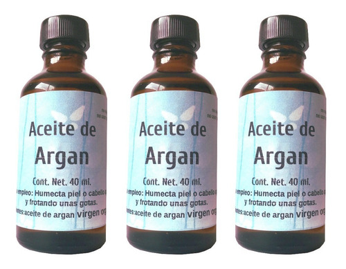 Aceite De Argan 3 Frascos De 40 Ml Cada Uno