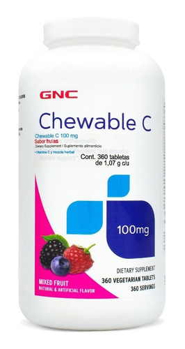 Gnc Vitamina C Masticable 100 Mg Frutas, 360 Tabs