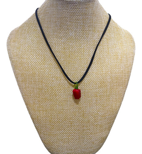 Collar De Gamuza Con Dije Morron Pimiento Rojo 