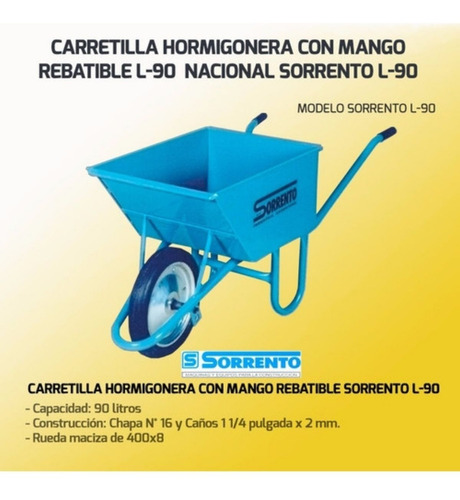 Carretilla Sorrento 90 L Con Rueda Maciza Y Manija Rebatible
