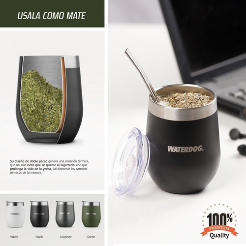 Vaso térmico Waterdog Copon 350 color negro 350mL