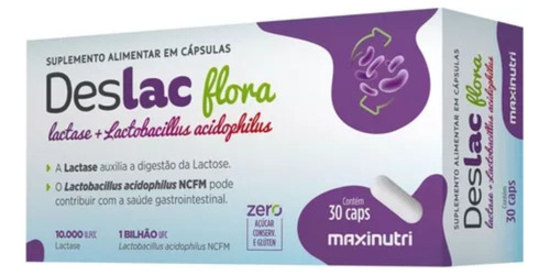 Deslac Flora Lactase + Lactobacillus Acidophilus 30 Cápsulas Sabor Neutro