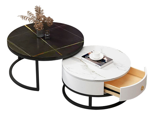 Set Mesa Ratona Redonda 70cm Mesa De Cafe Doble