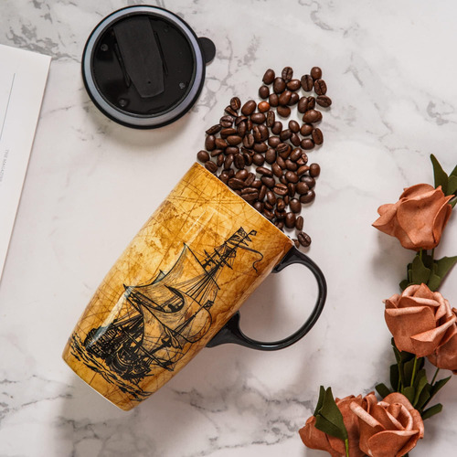 Taza De Viaje De Cerámica De Topador Con Tapa Y Mango - Taza