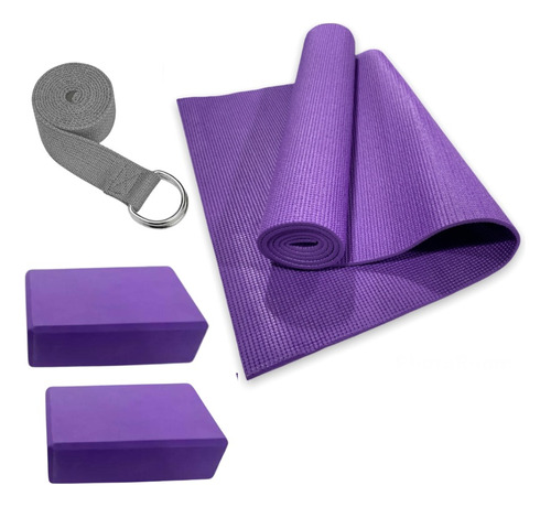 Set Yoga Fitnes Pilates Mat Pvc 6mm + 2 Block + Cinturon 109