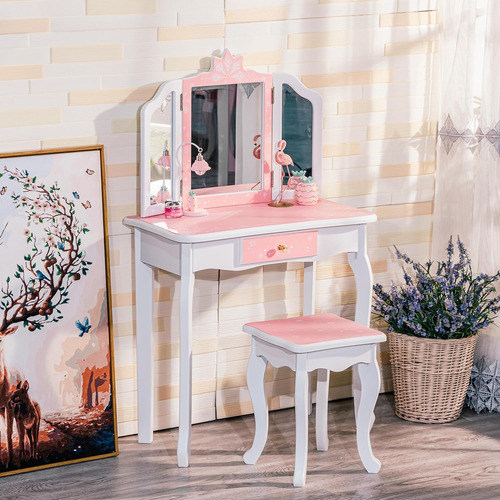 Lizhoumil Mesa De Maquillaje De Princesa 2 En 1 Para Niños.