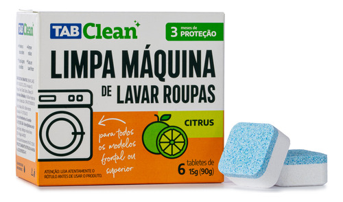 06 Tabletes Limpa Maquina De Lavar Roupas Tabclean Citrus