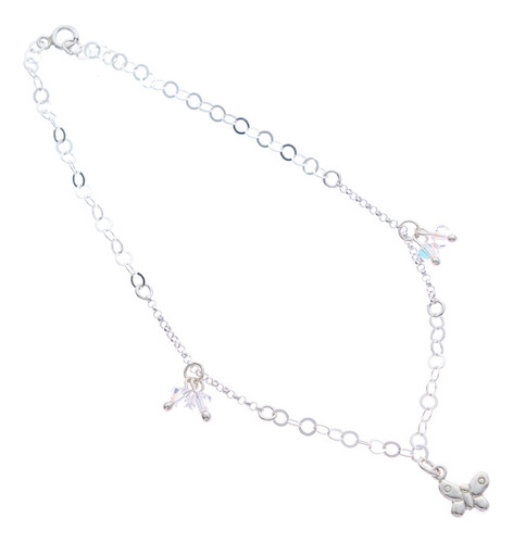 Tobillera De Mariposa Dije Swarovski Plata 925 Regalo 20 Cm