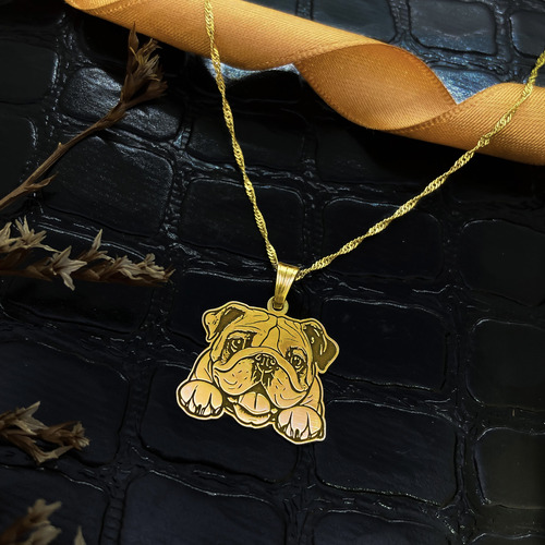 Cadena Y Dije Perro Bulldog Inglés Mascota Oro 18k Oro 18k 45 Cm