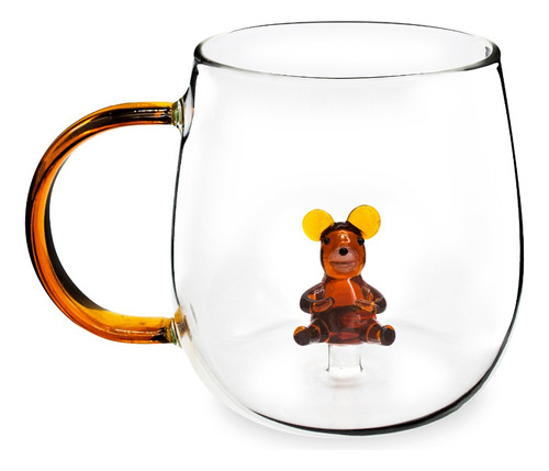 Taza Con Asa De Vidrio Cristal 3d Brown Bear 350 Ml Color Marrón