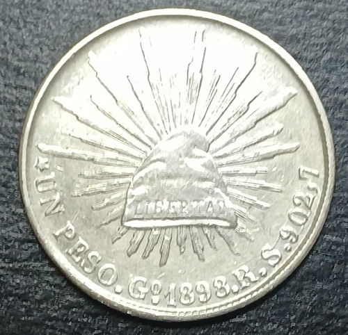 Moneda Genuina Republica 1 Peso Guanajuato 1898 Plata