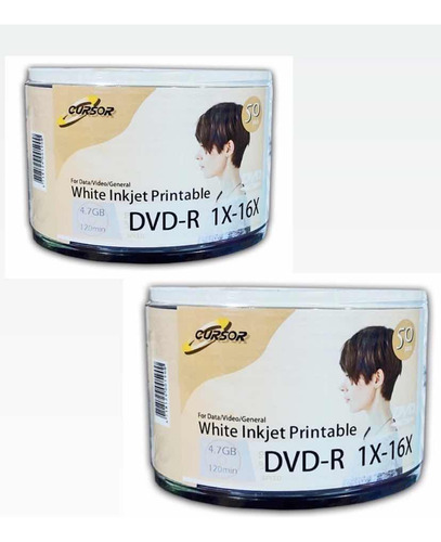 Dvd R 16x 4.7gb Imprimible Cursor 2 Pack 50 Unidades C/u