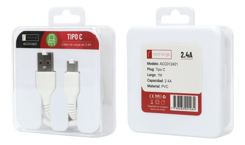 Cable De Datos Roca To Go Usb A A Tipo C 100cm 2.4a Blanco