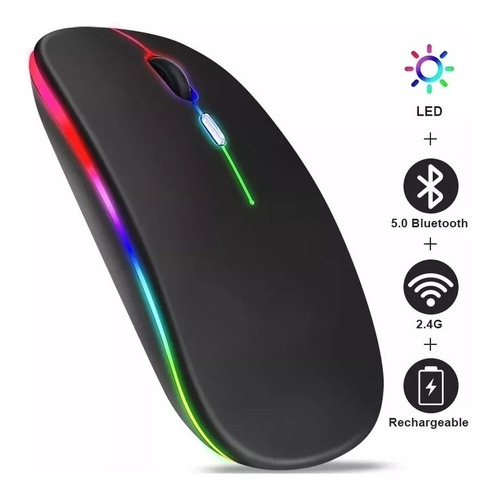 Mouse Recargable Bluetooth 2.4ghz Ergonomico Con Luz Led 