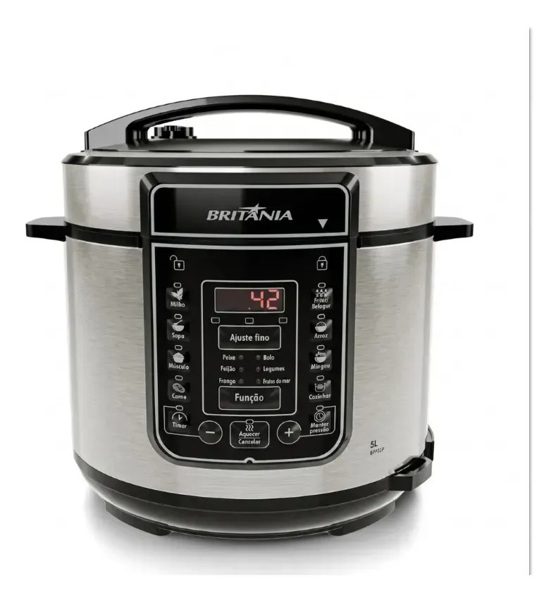 Panela De Pressão Digital Britânia Bpp05p 5l Inox Cinza