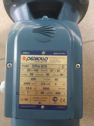 Moto Bomba Centrífuga 3 Hp  Pedrollo Leer Especificaciones