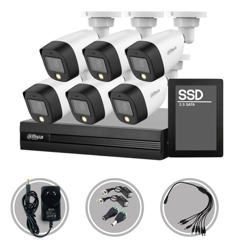 Kit Seguridad Dahua Cctv Dvr 16ch+ 6 Camara Fullcolor+ Disco