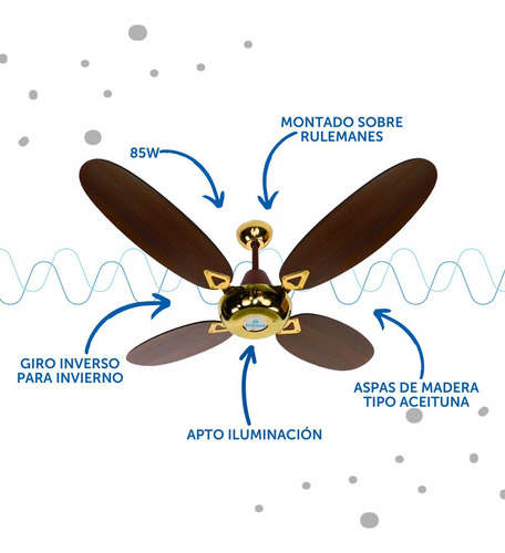 Ventilador Techo Pala Tipo Aceituna Madera Reversible Atenas Cantidad de aspas 4 Estructura Dorado Aspas Marrón Diámetro 120 cm