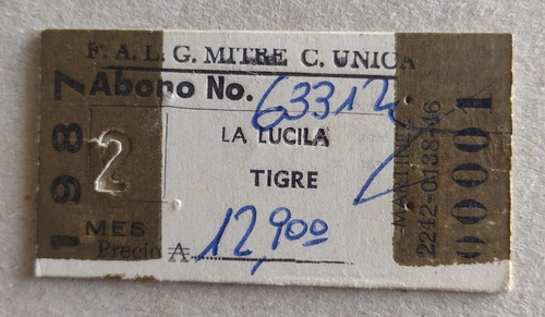 Boleto De Estación La Lucila A Estación Tigre Año 1987