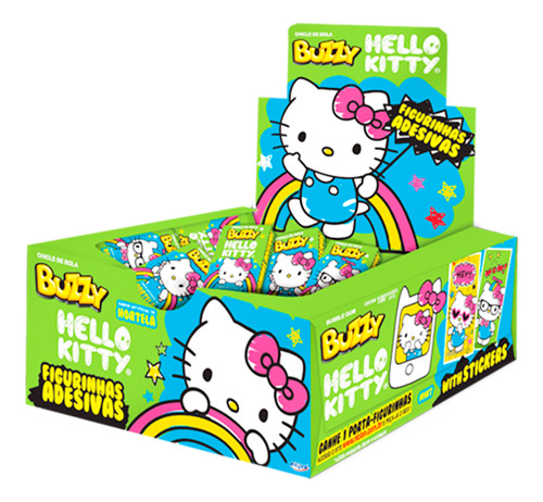 Kit 5cx Chicle Bola Buzzy Hello Kitty Hortelã 400g 100u