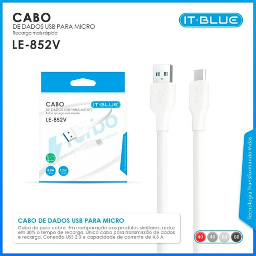 Cabo Turbo Micro Recarga Usb Le-852v Branco S/f