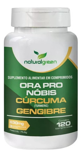 Ora Pro Nóbis + Cúrcuma + Jengibre 630 mg - 120 comprimidos de sabor sin sabor