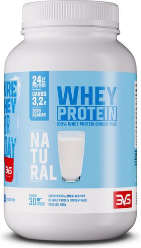 100% Whey Protein Concentrado 900g Sabor: Natural - Proteína 100% Pura - 3vs Nutrition