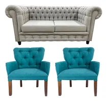 Comprar Sillon 2 Cuerpos Chesterfield + Juego Materas X2 Chenille
