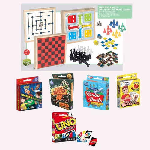 Kit Jogos De Tabuleiro Xadrez/dama + Jogo De Cartas Uno