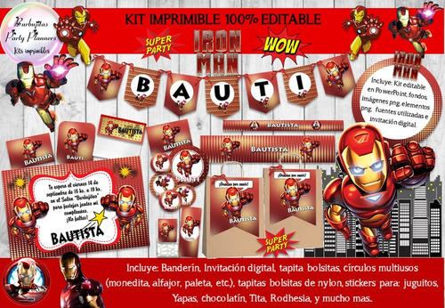 Kit Imprimible Candy Bar Digital Ironman 100% Editable