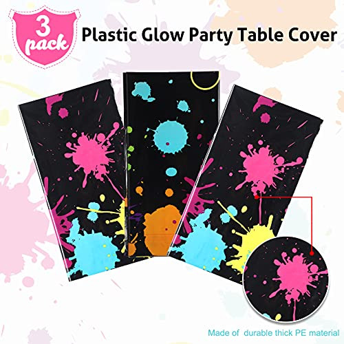 Mantel Para Fiesta Rectangular Negro Con Manchas Neon 3 Pzas