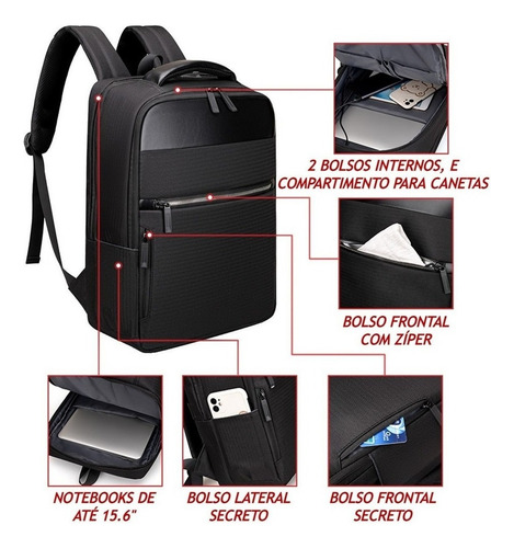 Bolsa Masculina Impermeável Detalhes Couro Pu Laptop Entrada Usb Compatível com Notebooks Dell Acer HP Lenovo Macbook Pro Air M1 M2 M3 Faculdade Universidade Escola Executiva Trabalho 15.6 Polegadas